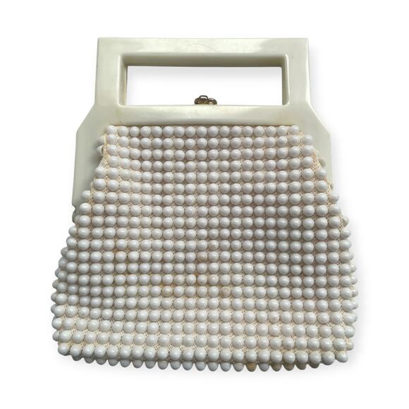 Vintage LaRegale ltd. top handle purse | white | kiss clasp | no missing beads - Picture 2 of 3